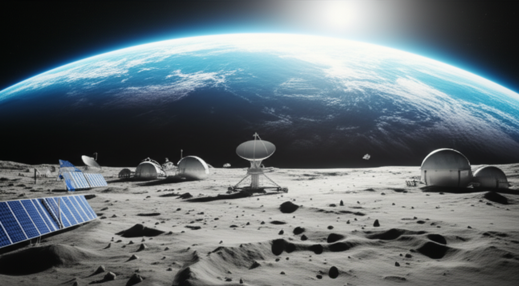 Lunar base with Earth in background